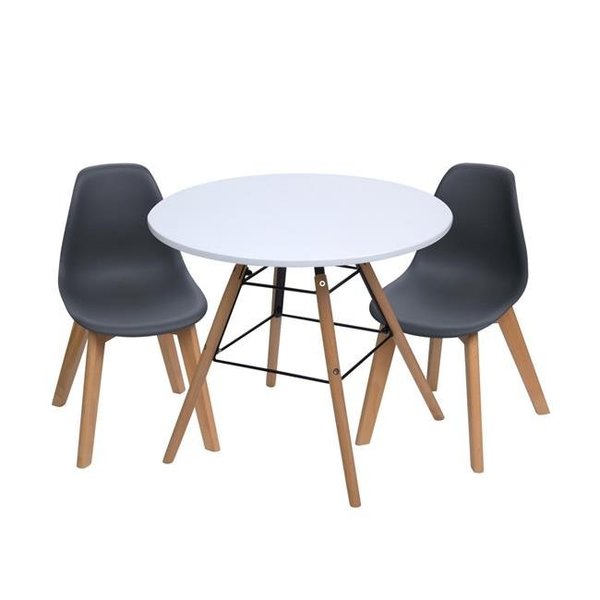 Gift Mark Gift Mark T3072GY Mid-Century Modern Round Kids Table with Gray Two Chairs - 12.5 x 12.5 x 22.5 in. T3072GY